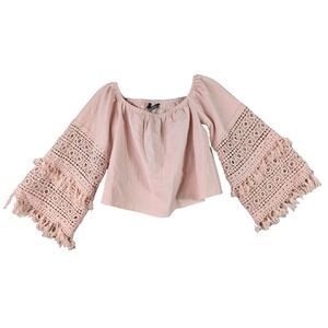Shein Top Womens M Pink Crochet Lace Whimsical Cropped Boho Fairy Off Shoulder